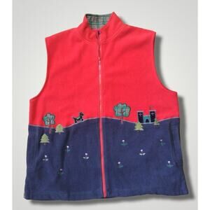 Tulchan Women's Full Zip Embroidered Fleece Vest Red/Blue Size L